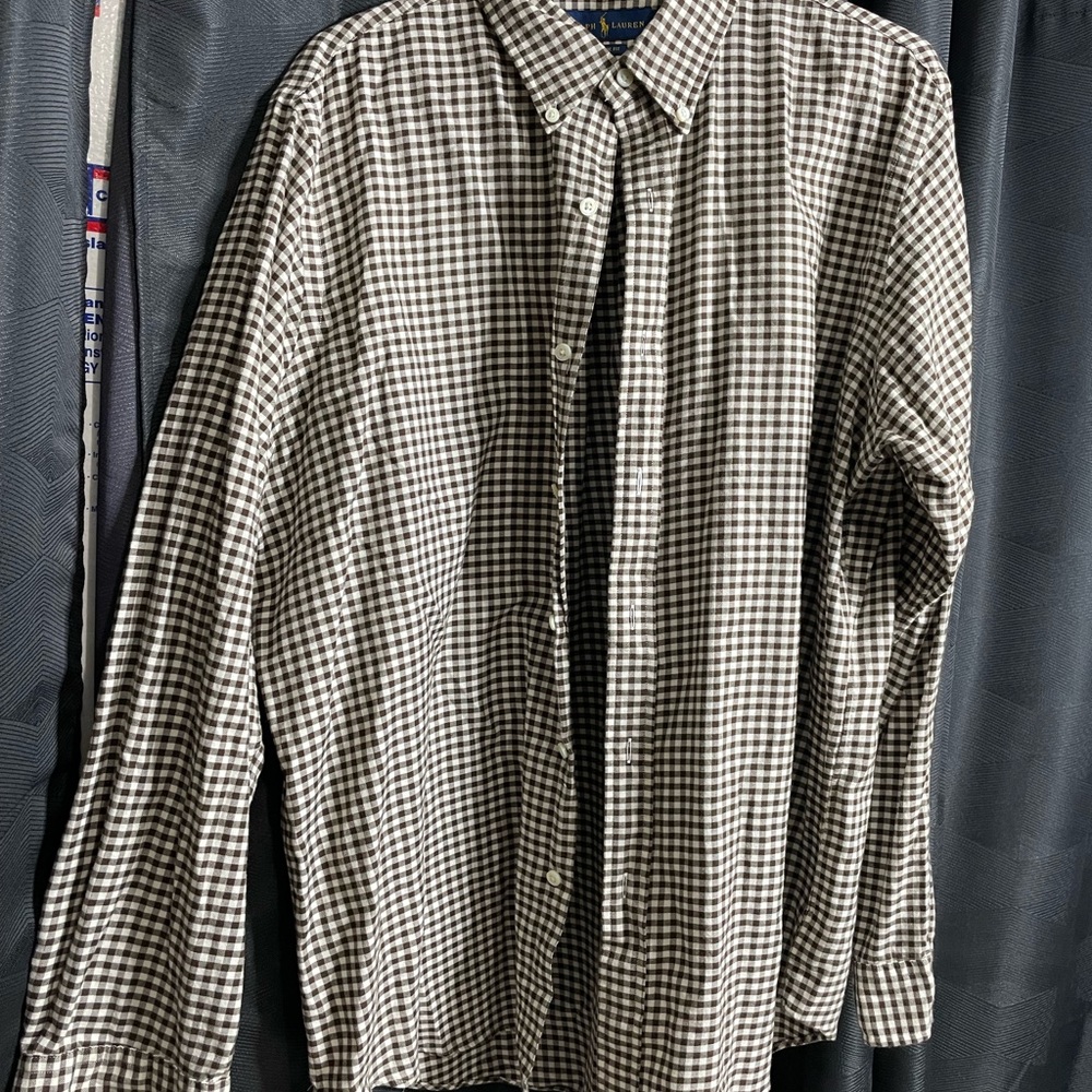 Men’s XL Polo Ralph Lauren Classic Fit Brown & White checkered button down.